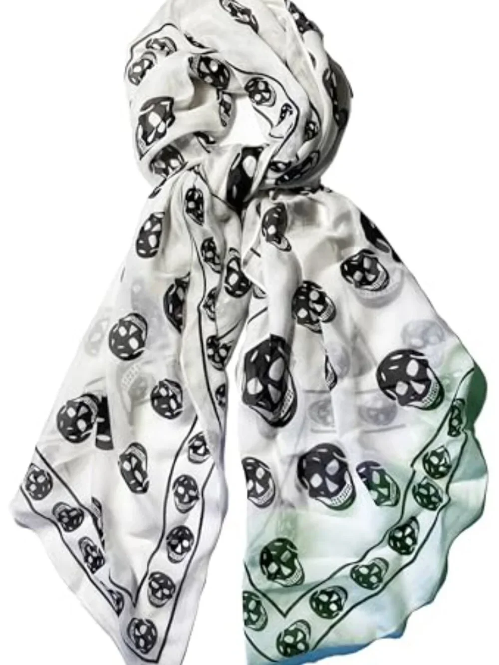 Genuine Pure Silk Chiffon Scarf - 59 inches Long Gothic Skull Pattern